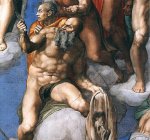 1534-41  San Bartolomé sujetando su propia piel, en la que se autorretrato Miguel Ángel, Capilla Sixtina, San Pedro, Vaticano [Detalle]