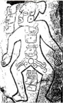 Dibujo de la lápida 55, uno de los relieves conocidos como ‘danzantes’, Monte Albán, Oaxaca