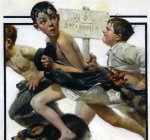 1921, 4 de junio, Prohibido bañarse, ilustración para la portada de "Saturday Evening Post". Óleo sobre lienzo, 64 x 56'5 cm., Stockbridge, MA, The Norman Rockwell Museum [Detalle]