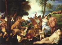 Tiziano, La bacanal de los andrios (Il Baccanale degli Andrii), h. 1523-1526, óleo sobre lienzo, 175×193 cm., 