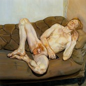 Lucian Freud, Hombre desnudo con rata, óleo sobre lienzo, 1977-78