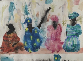 Miquel Barceló, 4 Femmes Assises, Afrique, (4 Seated Women, Africa), 2005, Mixed media on paper, 58 x 78 cm