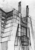 Sant’Elia, Estudio para edificio con ascensor externo, 1914.
