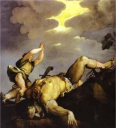 El cuadro ‘de Tiziano 'David y Goliat' dañado durante el incendio.