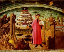 Dante Alighieri y la Divina Comedia de Domenico di Michelino en la catedral de Florencia